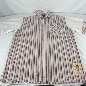 G-Unit Mens XL Short Sleeve Button Up Shirt Striped Red White Grey Vintage Y2K